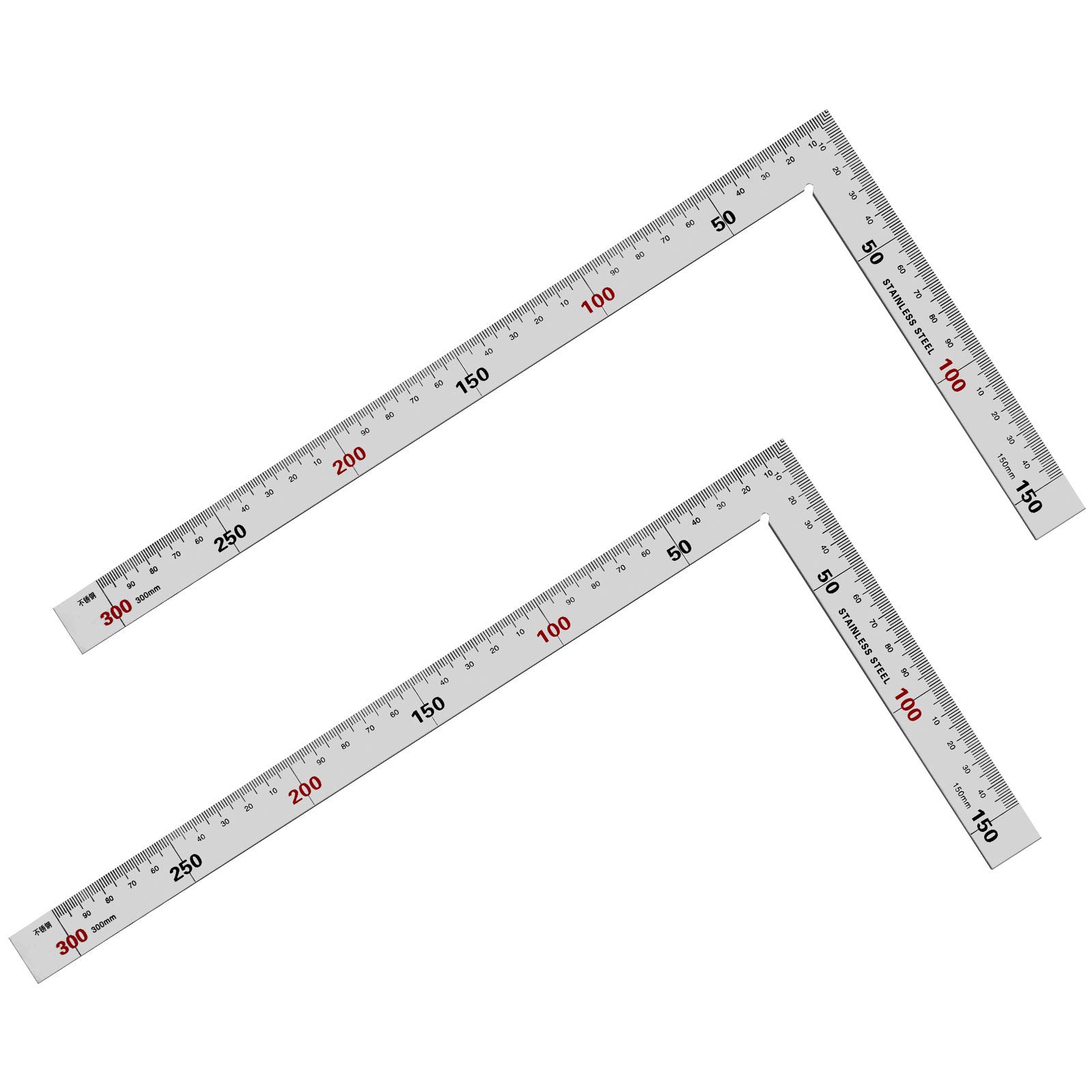 2pcs L-Shaped Square Ruler 150 x 300 mm Stainless Steel Carpenter's Square Right Angle Ruler 90 Degree for Engineer, Carpenter and Craftsmen