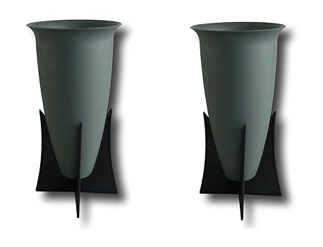 2 x Grabvasen Grabvase mit Ständer Friedhofsvase Blumenvase Vase für Grab Friedhof Standvase Kunststoff grau