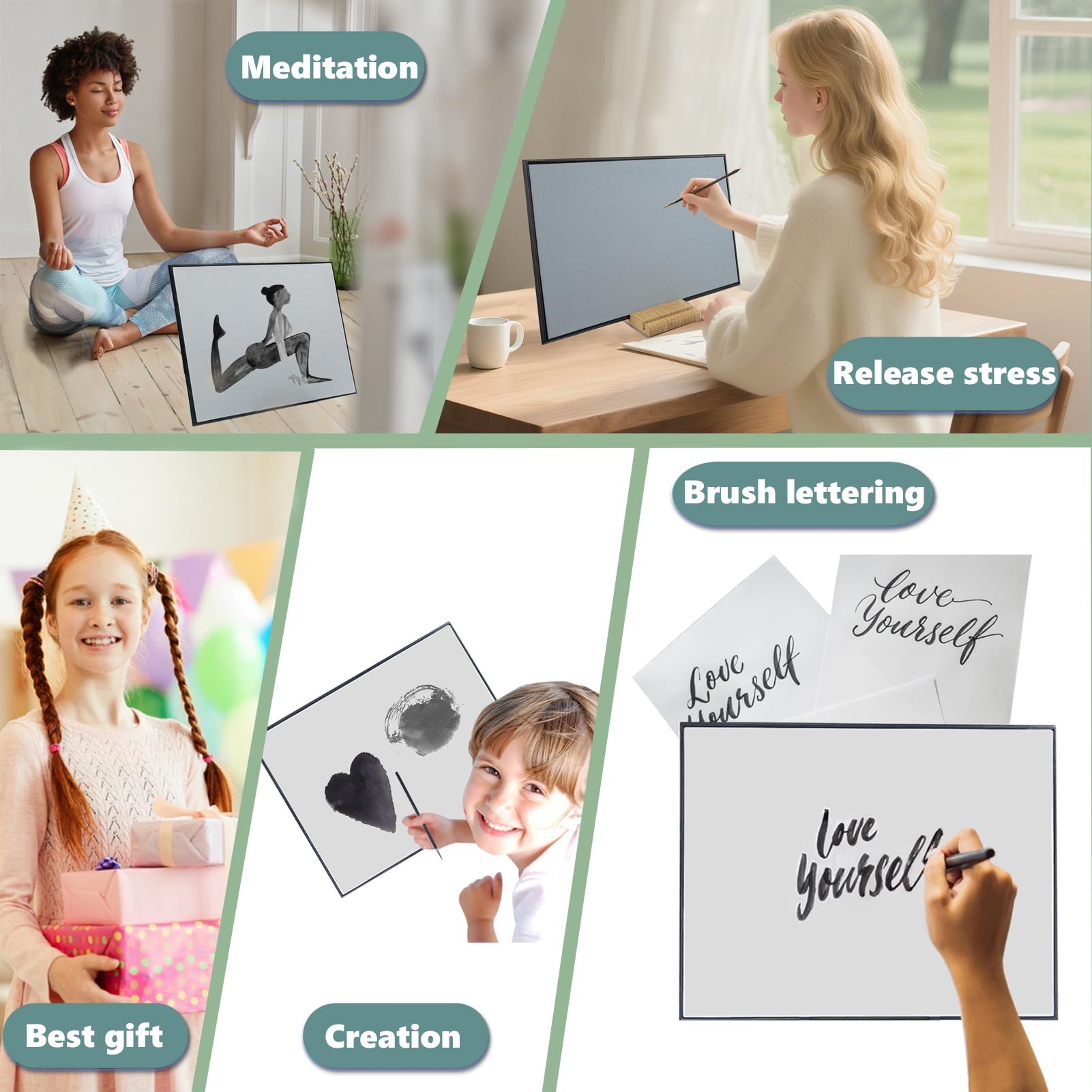 AOVOA Zen Buddha Water Painting Board with Drawing & Breathing Guide - Relaxing Water Drawing Art Set with Brushes and Stencils - Great for Meditation & Mindfulness Practice - Creative Gift