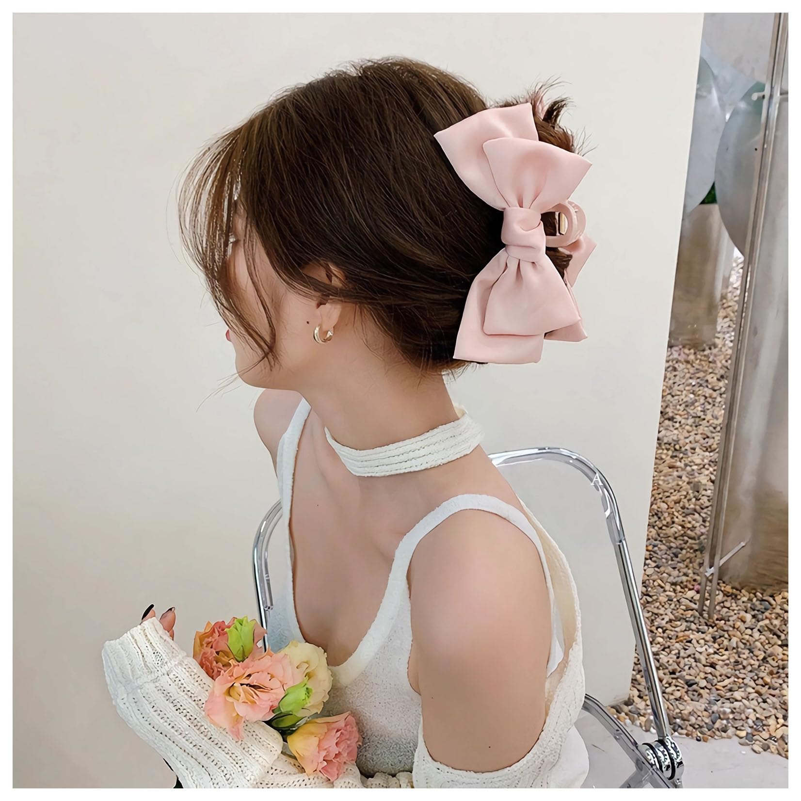 Bow Tie Hair Barrettes Vintage Layers Bow Knot Claws Large Hair Clips Accessories for Women Girls (Pink)
