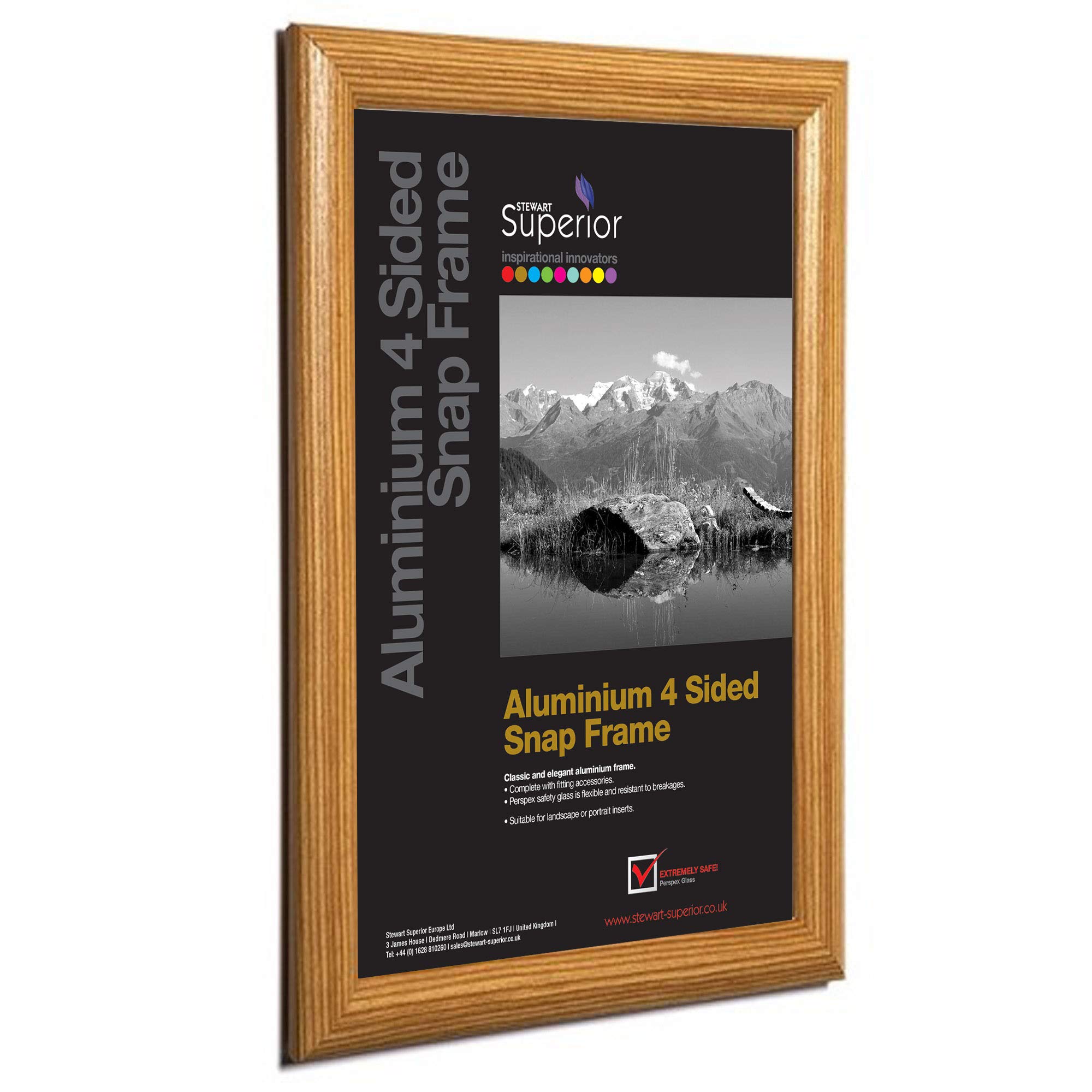 Stewart Superior A2 Aluminium 4 Sided 25mm Front Loading Picture/Poster Snap Frame - Light Wood Finish