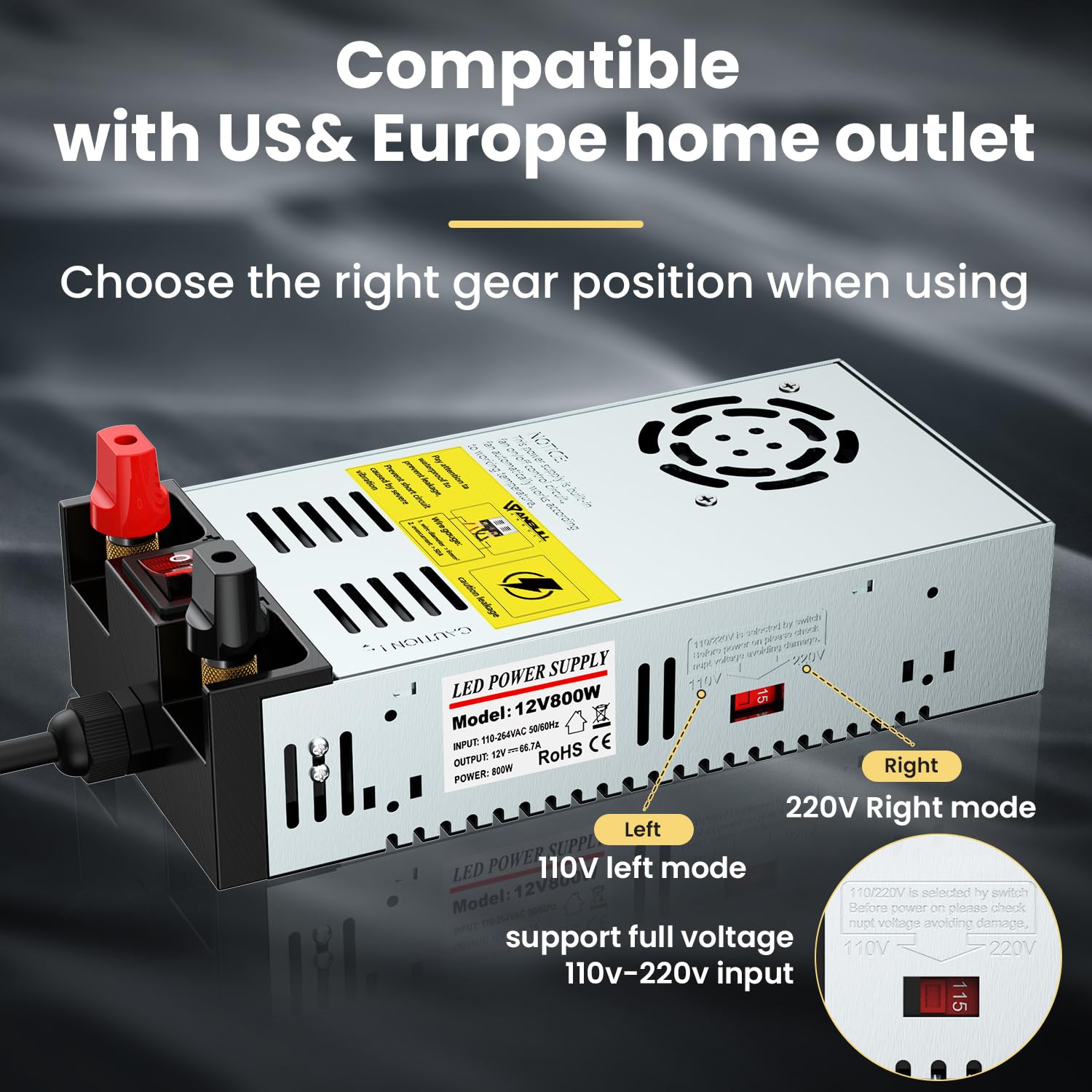 Anbull 110V to 12V Converter, ON/Off Switch, 12V DC Adapter Transformer, Max 50A 600W Power Supply