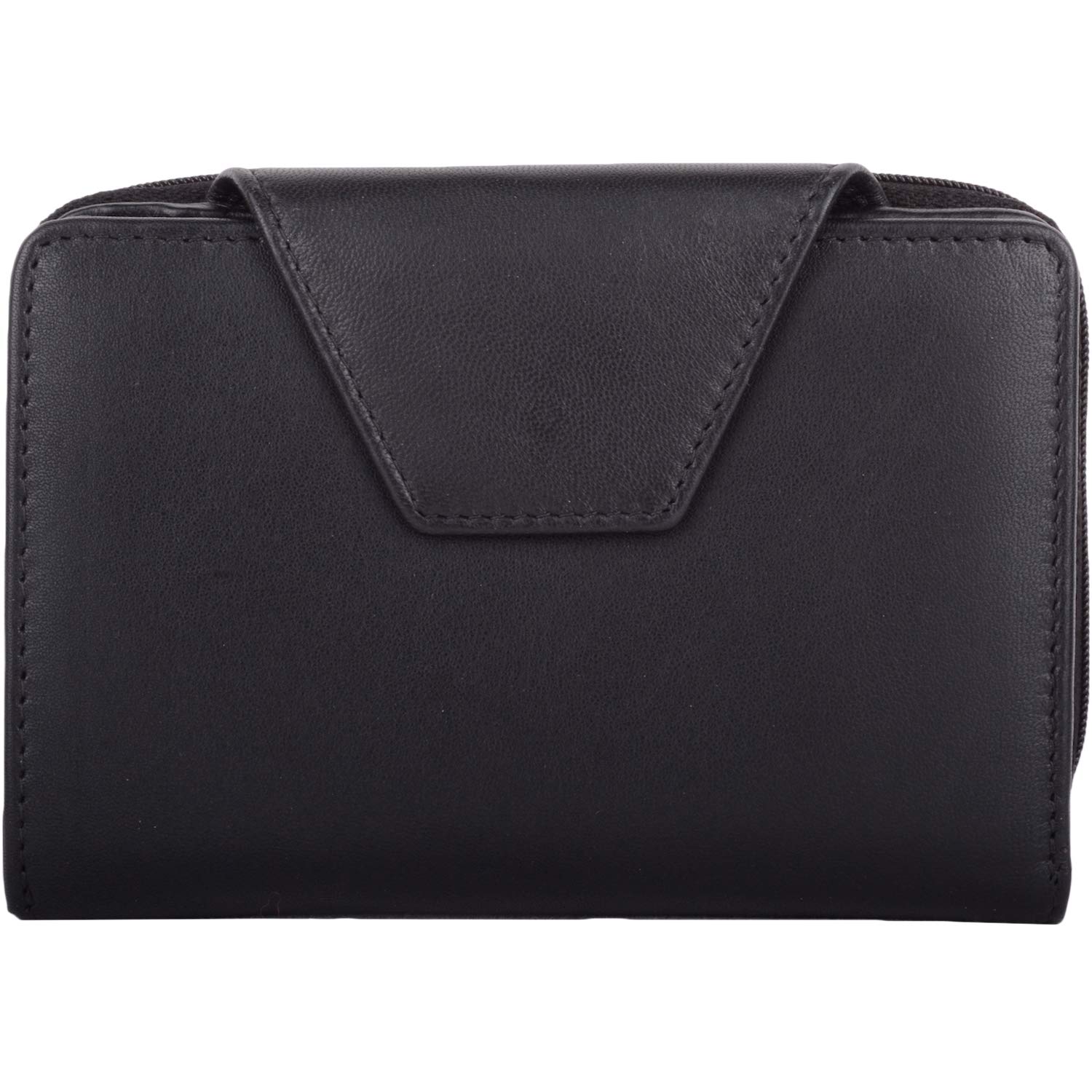 Womens Sleek Smooth Leather RFID Protected Credit Card/Money Purse with Tab Detail - Black
