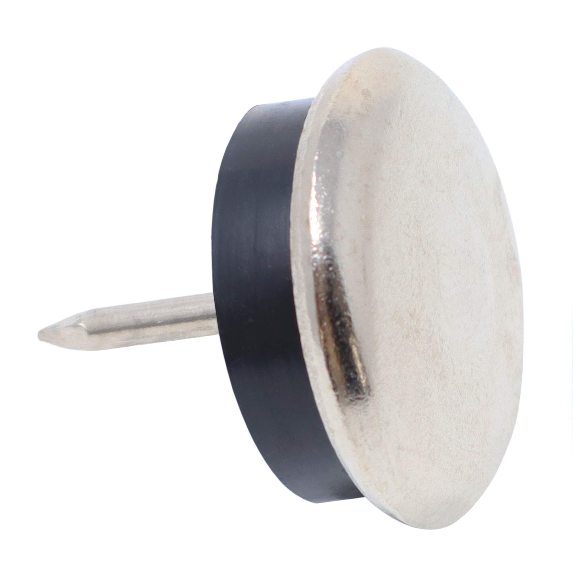 Adsamm® / 16 x Glides in metal with nail and rubber cushion | Ø 0,98'' (Ø 25 mm) | silver | round | Premium quality furniture sliders with nail and bumper by Adsamm®