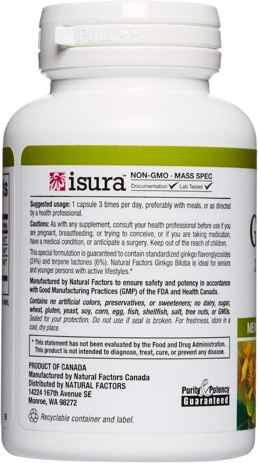 HerbalFactors by Natural Factors, Ginkgo Biloba, Supports Memory, Mental Performance and Healthy Brain Function, 60 capsules (60 servings): Health & Personal Care