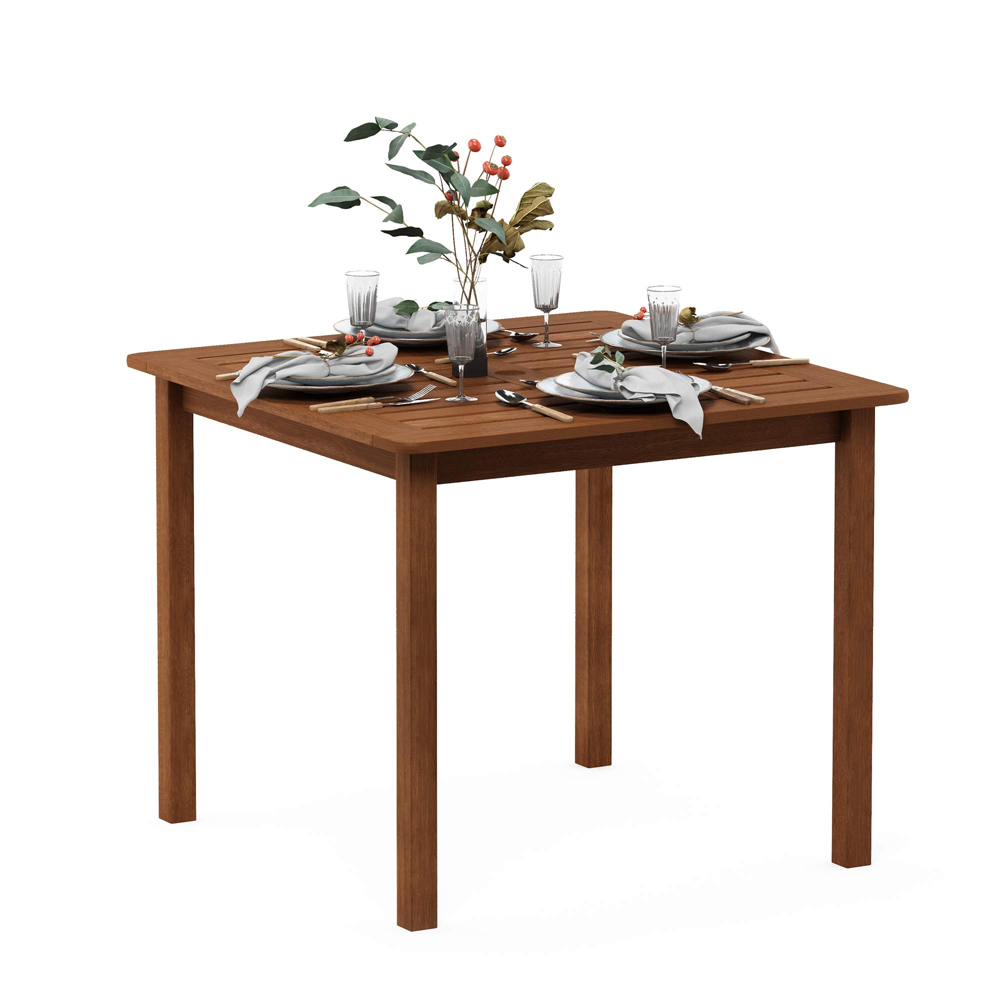 Furinno TIOMAN Patio Table, Bermuda Square Outdoor Side Table, Coffee Table in Teak Oil, for Patio, Garden, Porch, Natural