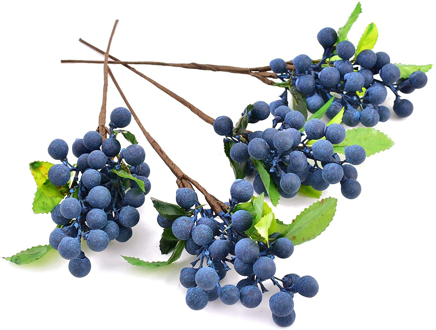 HUIANER 4 Pcs Blue Artificial Berries Artificial Fruits Fake Blueberry Plastic Flowers with Stems for Wedding DIY Bridal Bouquet Home Kitchen Party Decoration (Blue)