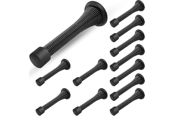 Spring Door Stopper, 12 Pcs Wall Mounted Spring Doorstop, Spring Door Stop for Walls, Black