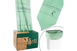C Crystal Lemon 50 Count Biodegradable Kitchen Food Waste Bags - 6 Gallon Scraps Bags - Heavy Duty Compostable Waste Bags for Kitchen - Unscented Trash Bags 6 Gallon for Yard, Food
