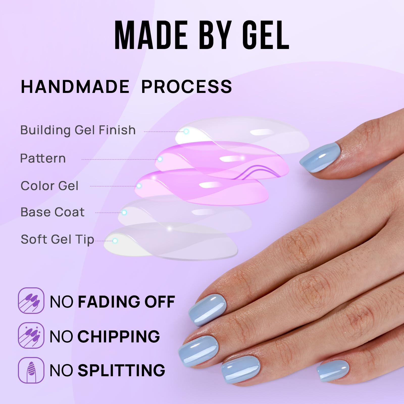 BTArtbox Press On Nails Short - Square Press On Nails, Blue Glossy Nail Tips Glue On Nails with Nail Glue, Reusable Stick On Nails in 15 Sizes - 30 Soft Gel Fake Nails Kit, Ocean Glazed - Image 4