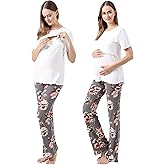 Alina Mae Maternity Pregnant women's nursing pajamas set, pregnant women's lounge pajamas short sleeve
