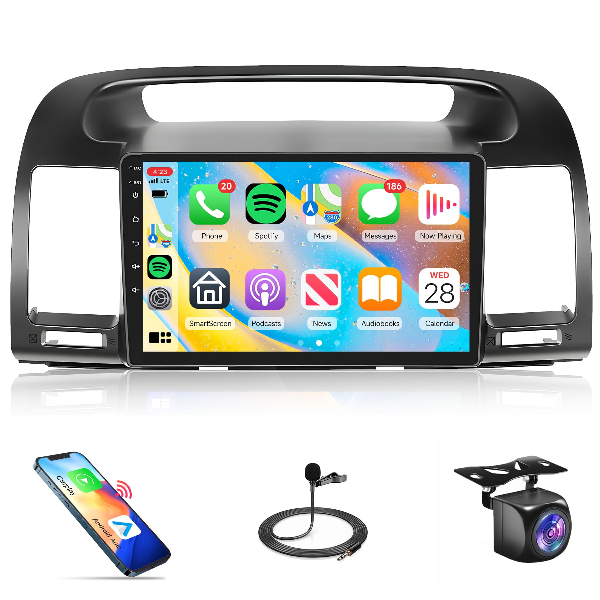 Photo 1 of 4Core 2G+64G Android Car Radio Carplay for Toyota Camry 2000-2006 Car Stereo with Android Auto, Rimoody 9 Inch Touch Screen GPS Navigation WiFi Bluetooth FM/RDS AHD Backup Camera