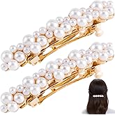 CTEAKOP 2 Pcs Pearl Hair Clips, Pearl-Embellished Barrette, Elegant Pearls Barrettes for Women, Party, Wedding, Daily Use, Graduation (Gold)