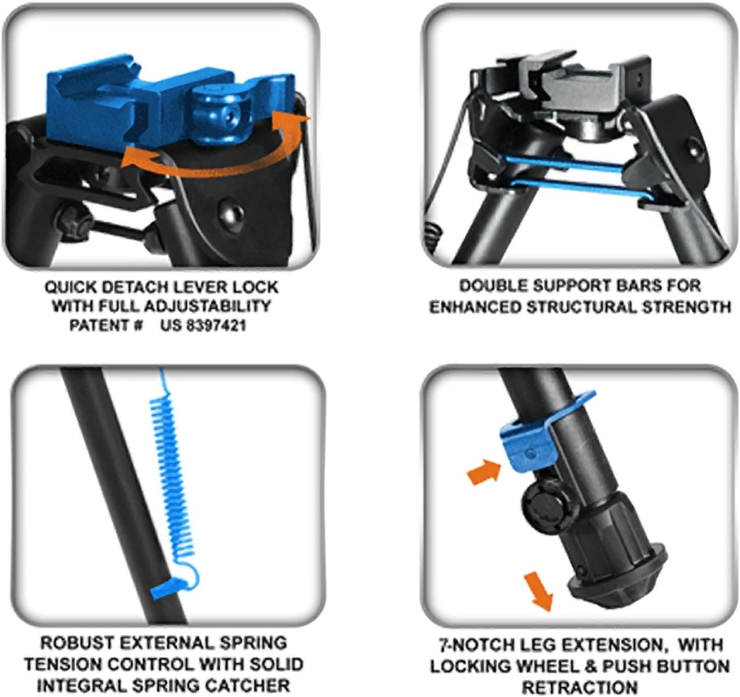 UTG Tactical OP Bipod, QD Lever Mount, Height 8.0-12.4" : Sports & Outdoors