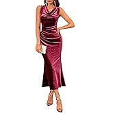 GRACE KARIN 2025 Velvet Wedding Guest Dresses for Women, Winter Formal Cocktail Maxi Dress, Cowl Neck Mermaid Evening Gown