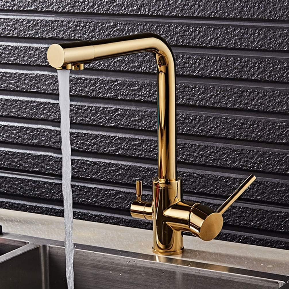 Fzhlr Gold Black Kitchen Faucet Solid Brass Crane For Kitchen Deck Mounted Water Filter Tap Three Ways Sink Mixer 3 Way Kitchen Faucet E Amazon Com