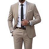MrSure Men's Suit, 2 Piece Slim Fit Jacket and Pants with Tie, One Button Blazer Trouser for Weddings Proms