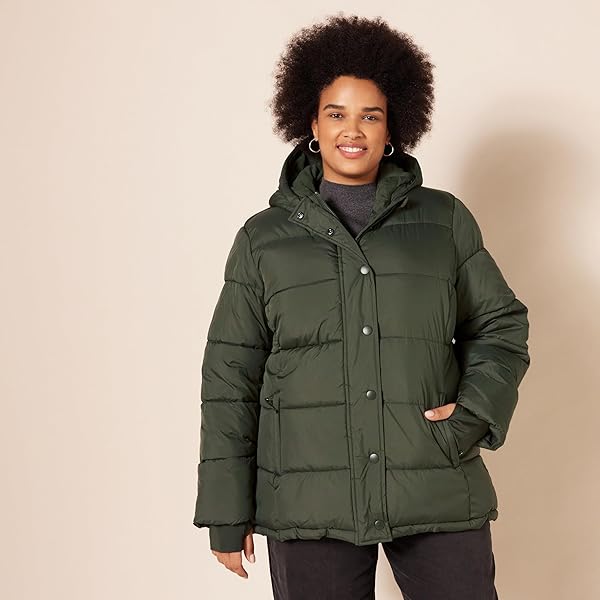 AMAZON ESSENTIALS WOMEN’S HEAVYWEIGHT QUILTED LONG-SLEEVE HOODED PUFFER COAT (AVAILABLE IN PLUS SIZE), OLIVE, 5X