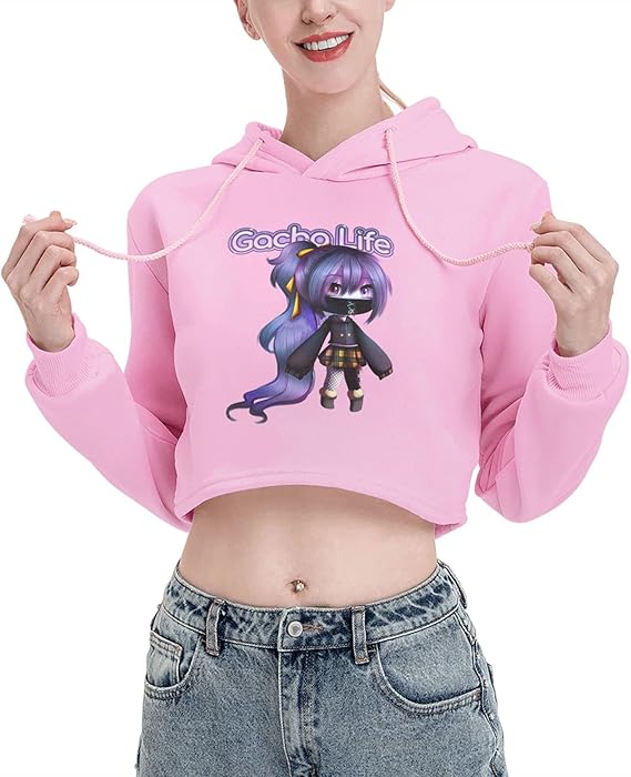 Women's Anime Gacha Life Hoodie Summer Long Sleeve Crop Top Tops Casual