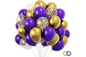 RUBFAC 120pcs Purple Gold Balloon Kit, 12 Inches Purple Metallic Chrome Gold and Confetti Balloons for Birthday Wedding Anniversary Festival Ceremony Decorations