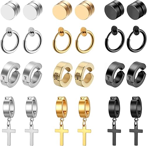 Amazon Aroncent イヤーカフ フェイクピアス マグネット ピアス おしゃれ 12ペア24点セット 十字架 ピアス クロス ステンレス シンプル 人気 片耳 両耳 軟骨ピアス メンズ レディーズ ファッション アクセサリー ボディピアス 通販