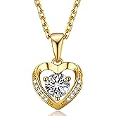 MomentWish Heart Necklace for Women Moissanite, Simulated Diamond, 925 Sterling Silver