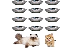 Hamiledyi 12 Pcs Stainless Steel Cat Bowls Replacement Whisker Fatigue Relief Cat Plates Pet Water Dish Shallow Kitten Bowls Pet Bowls for Dogs Cats or Other Small Animals (7.05 Inch Diameter)