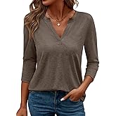 TICTICMIMI Women's V Neck 3/4 Sleeve T Shirts Casual Basic Summer Tees Shirts Loose Fit Tunic Tops