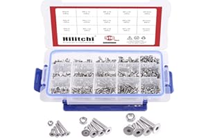 Hilitchi 510pcs M3 M4 M5 Stainless Steel Flat Head Hex Socket Head Cap Bolts Screws Nuts Assortment Kit - 304 Stainless Steel (Flat Head)