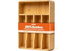 SMIRLY Silverware Drawer Organizer – Bamboo Kitchen Drawer Organizer, Adjustable Utensil Holder and Cutlery Tray, Drawer Divi