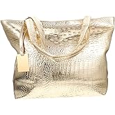 Large Capacity Handbag for Women Stylish Pu Tote Bag for Shopping Work Travel School Versatile Texture Shoulder Bag Gold
