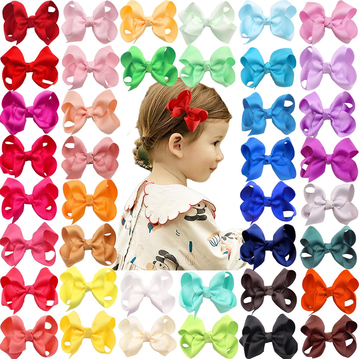 Photo 1 of CÉLLOT 40 Pieces 3 Inch Hair Bows for Girls Clips Grosgrain Ribbon Boutique Hair Bow Alligator Clips For Girls Teens Toddlers Kids