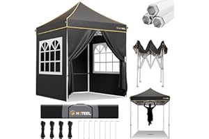 Hoteel 6.6x6.6 Pop Up Canopy Tent Heavy Duty with 4 Sidewalls, Waterproof Party Tent, Easy Set-up Commercial Instant Tents with Hand Bag, Rope & Nail, Hexagonal Leg (1-Year Warranty)