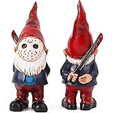 YECRUX Horror Garden Gnome Statue, Gothic Outdoor Decor, Spooky Collectible for Halloween, Valentines Gifts Outdoor Decorations