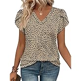 WIHOLL Womens Tops Dressy Casual Petal Sleeve Summer Spring Short Sleeve V Neck Shirts Work Business Vacation Clothes 2026