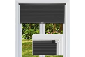 FabuBlinds Cordless Cellular Shades, No Drill No Tools Light Filtering Honeycomb Shades, Pleated Blinds for Windows, Easy to Install, Black 20" W x 48" H