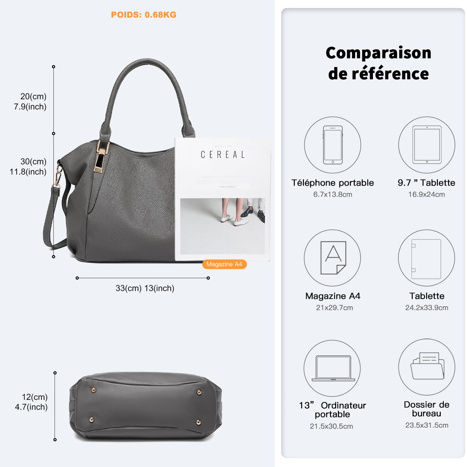 Miss Lulu Women's Tote Bag, Soft PU Leather Shoulder Bag, Fashion Large Handbag for Working Ladies, Simple Elegant for Office Travel School Library Shopping