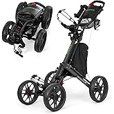 EASEGO Golf Push Cart 4 Wheel : Golf Walking Carts with Phone Holder/Cup Holder/Umbrella Holder/Foot Brake/Cooler Basket 3 Wheel Superlite Golf Pull Cart All-Terrain Golf Caddy Carts