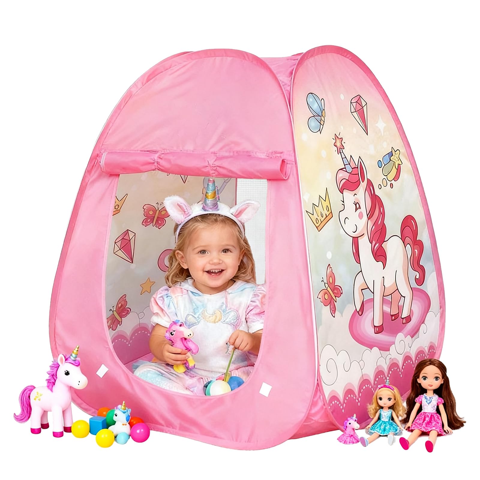 Kids Play Tent, Pop Up Tent for Toddlers, Baby Ball Pit Indoor Playhouse, Portable Children Safe Zone with Storage Bag, Birthday Toys Gifts for Boys Girls (Unicorn)