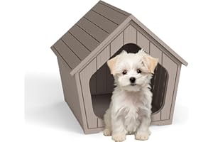 VIXZEN Dog House Outdoor Indoor Waterproof, Resin Small House with Weatherproof Design for Outdoor Dog Bed Use – Ideal for Small to Medium Pets
