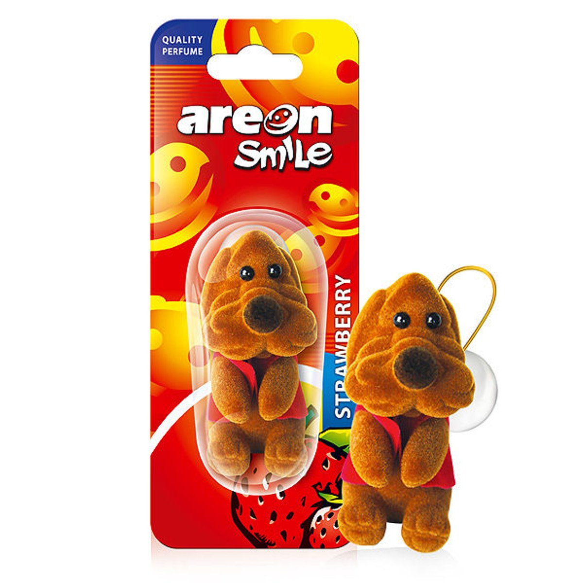 Areon Smile Car Air Freshener Strawberry Funny Hanging Brown Dog Home 3D Pack of 1