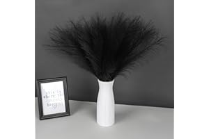 SeptCat 30 Pcs Pampas Grass Black Decor 21.7" Fluffy Faux Short Pampas Grass Artificial Small Pompas Grass Flower Vase Filler for Home Wedding Living Room Wall Party Decoration