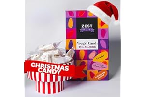 Christmas Nougat Candy by Zest Delites, 25% Almonds Torrone Italian Candy Individually Wrapped, Soft & Chewy, Holiday Snacks, No Preservatives, Low Fat, 100 Calories Per Serving, 7.48 oz