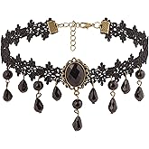 Sacina Gothic Vintage Black Teardrop Lace Choker, Gothic Necklace, Goth Jewelry, Halloween Christmas Jewelry Gift for Women