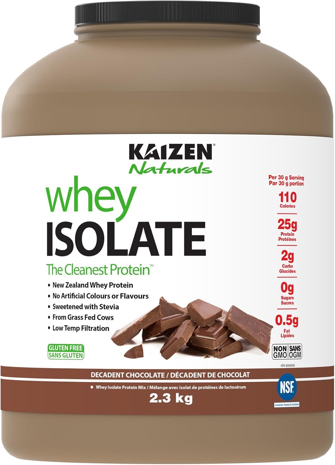 Kaizen 100 Natural Whey Protein Isolate Chocolate 5 lbs, Packaging may