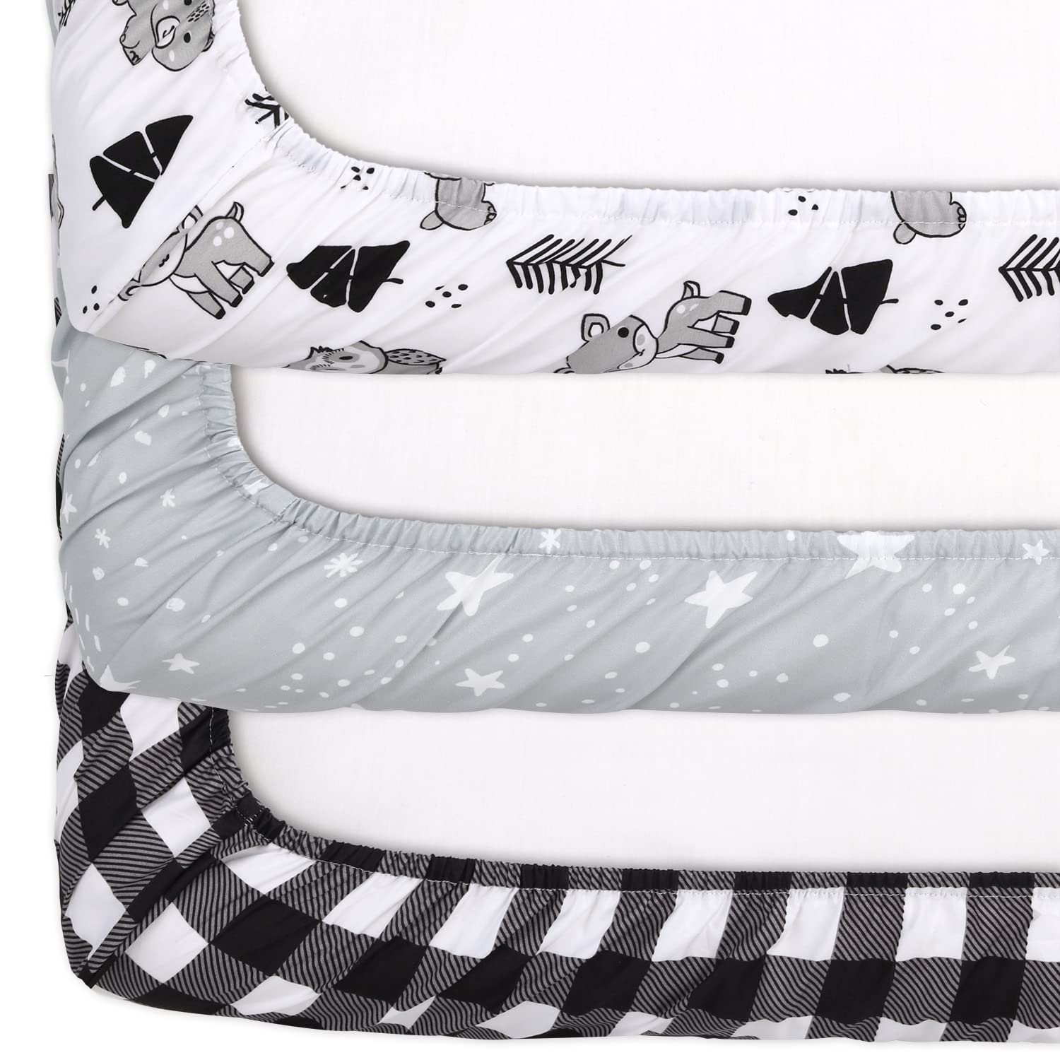 The Peanutshell 3-Pack Fitted Playard Sheets - Soft & Breathable Baby Boy or Girl Mini Crib Sheets, Pack N Play Mattress, Fits Standard Playard Pack Play Mattresses - Woodland