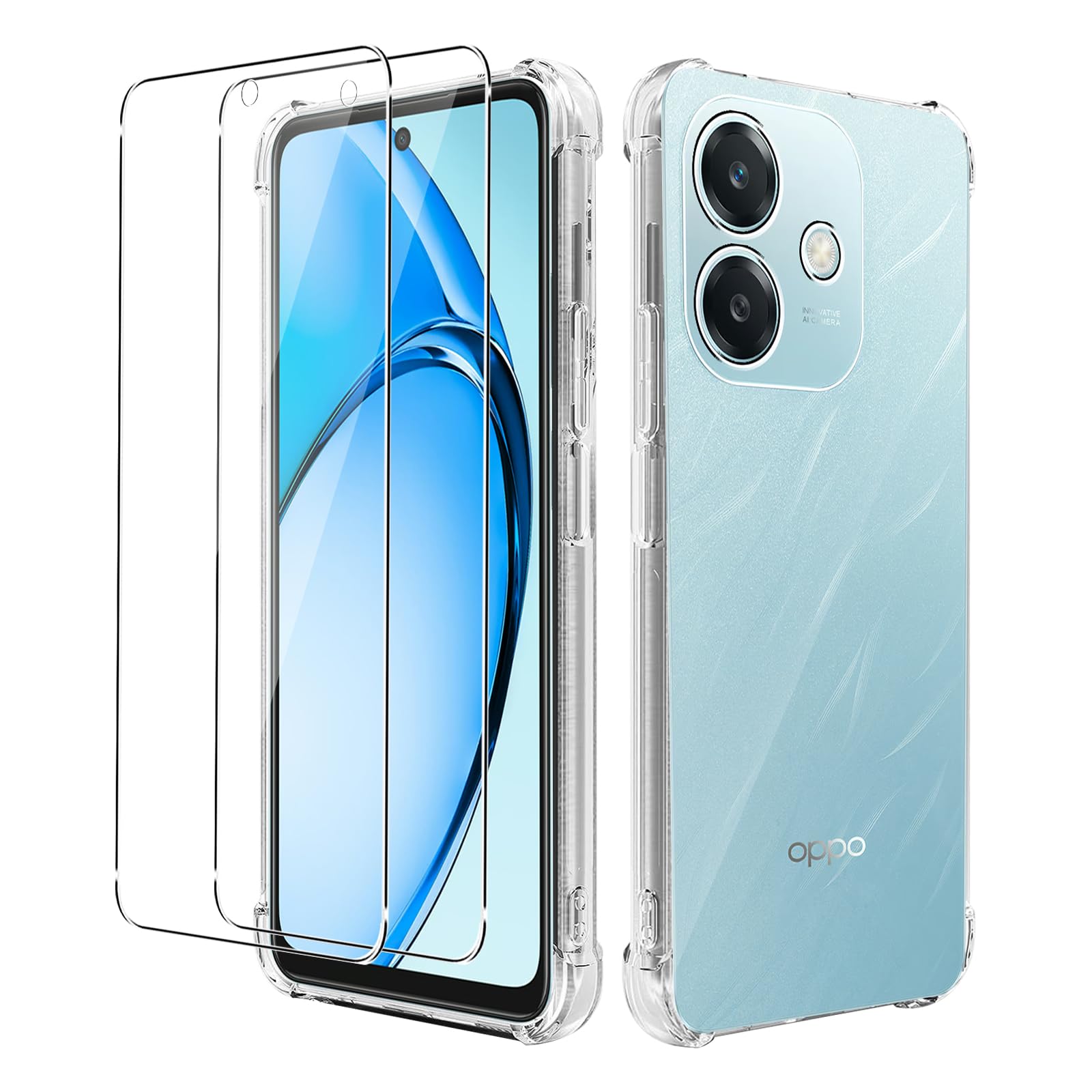 KZIOACSH Case for Oppo A60 5G/A40 4G/A40m, Ultra Transparent [Anti-Scratch] Soft TPU Cover Case Full-Body Protection Shock Absorption Rugged Bumper Cover with 2 Tempered Glass Screen Protector