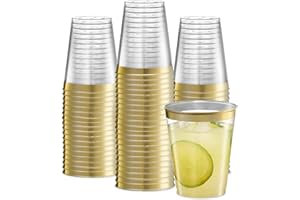 PLASTICPRO Disposable 8 oz Crystal Clear Plastic Tumblers With Gold Rim for Party's & Weddings pack of 50