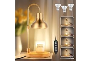 tudepz Candle Warmer Lamp with Timer & 3 Bulbs, Dimmable Electric Candle Light Adjustable Height and Brightness Candle Wax Warmer for Jar Candles Bedroom Home Decor House Warming Gift (Gold)