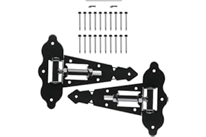 Advantage Industries 8” Self-Closing “T” Hinge | Industrial Stainless-Steel Gate Hinge | Horizontal Adjustable | Heavy-Duty Enclosed Spring | 2-Side Gate Attachment | Wood Gate Hinge (Pair) – Black